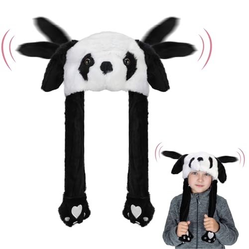 Hifot Panda Mütze mit Beweglichen Ohren, Plüsch Panda Mütze mit Wackelohren, Lustige Hüte Warm Panda Hut mit Ohren Panda Mütze mit Ohren für Mädchen Damen Halloween Geburtstag Cosplay Geschenk von Hifot