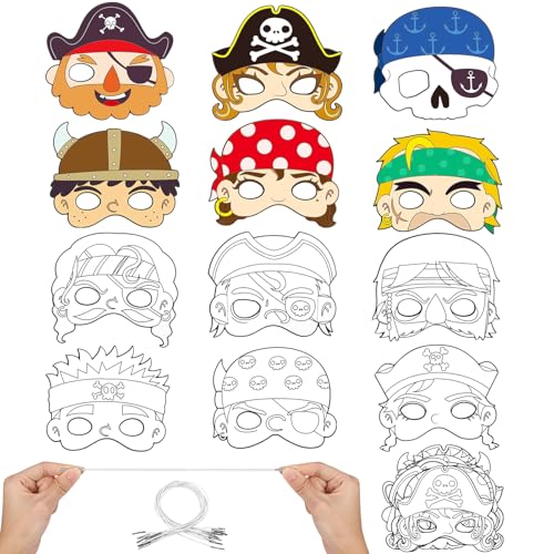 Hifot Piraten Masken Zum Bemalen Kinder Piraten Deko Kindergeburtstag Geschenke Ausmalen Piratenhut Kinder Cosplay Malpapier Maske für Junge Spiele Bastelset Kindergeburtstag und Karneval Junge von Hifot