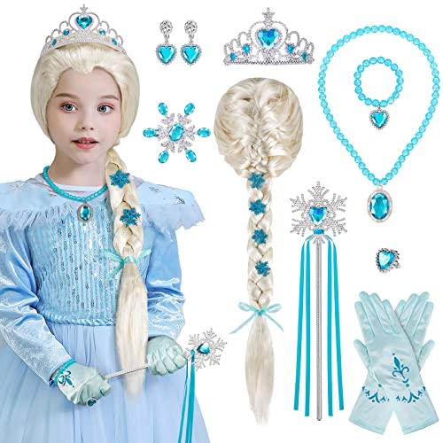 Hifot Prinzessin Kostüm Zubehör Mädchen Elsa Perücke Zopf Prinzessin Krone Zauberstab Handschuhe Halskette Frozen Schmuck für Geburtstage Karneval Cosplay Hifot Prinzessin Kostüm Zubehör Mädchen Elsa Perücke Zopf Prinzessin Krone Zauberstab Handschuhe Halskette Frozen Schmuck für Geburtstage Karneval Cosplay von Hifot