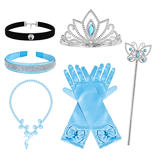 Hifot Prinzessin Kostüm Zubehör Set Mädchen, Cinderella Krone Zauberstab Handschuhe Halskette Schmuck Dress Up Accessoires für Geburtstage Karneval Cosplay von Hifot