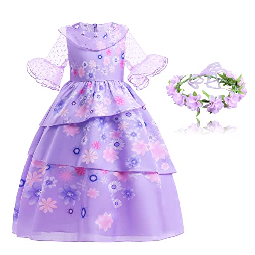 Hifot Prinzessin Mädchen Kleid,Isabella Kostüm Kinder mit Haarnadel Mirabel Prinzessin Verkleiden, Fasching Geburtstag Party Halloween Kostüm Kinder Mädchen von Hifot