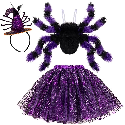 Kostüm Spinne Kinder Mädchen,Tüllrock Spinnenrucksack Spinne Haarreifen Halloween Kostüm Kinder Spinne Verkleidung Karneval Rollenspiele Party von Hifot