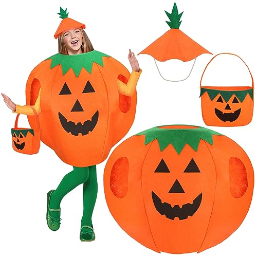 Kürbis Kostüm Kinder, 3 Stück Halloween Tasche Kürbis Hut Lustige Kürbis Kostüm, Kürbis Kostüme für Kinder Mädchen Jungen, Halloween Kostüm Kinder Kürbis Kostüm für Halloween Party Cosplay Verkleidung von Hifot