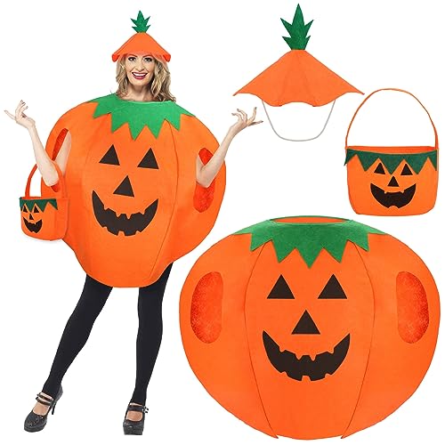 Kürbis Kostüm für Erwachsene, 3 Stück Halloween Tasche Kürbis Hut Lustige Kürbis Kostüm, kürbis kostüm Damen Herren, Halloween Kostüm Kürbis Kostüm Erwachsene für Halloween Party Cosplay Verkleidung von Hifot