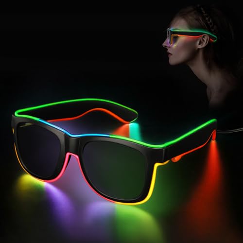 Hifot LED Leuchtbrille LED Sonnenbrille, LED Brille mit EL-Draht, Party Brille Neon Rave Brille, Partybrille Kostüme für Karneval Halloween Weihnachten Geburtstag Neujahrsparty EDM Konzerte Bar Club von Hifot