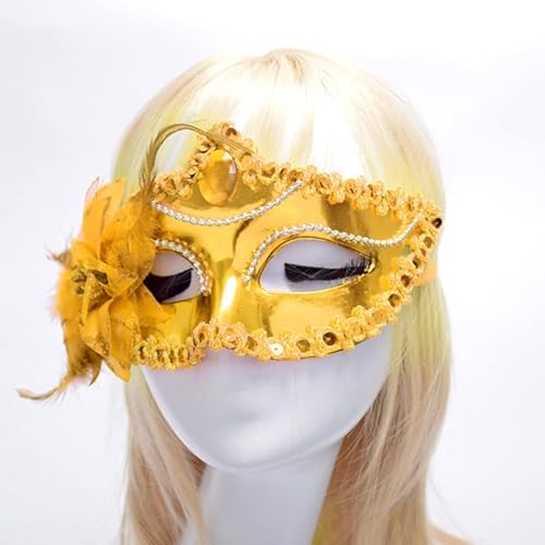 High-Tech Place Maskerade Halloween Party Tanz plattiert Seite Blume Feder Maske Prinzessin von Venedig (Gold) von High-Tech Place