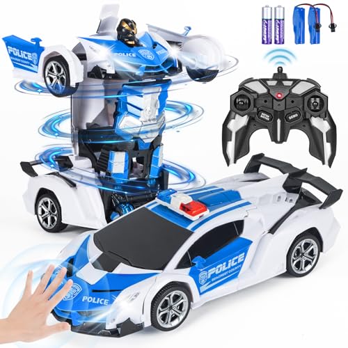 Highttoy Ferngesteuertes Roboter Auto für Kinder, Verformung RC Polizeiauto mit Gestenerfassung, Licht und Ton 360° Drehung 2.4GHz 1:18 Transformator Spielzeug ab 3 Jahre Jungs Mädchen Geschenke Weiß von Highttoy