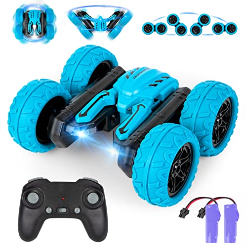 Highttoy Ferngesteuertes Auto Kinder, 4WD 360° Flip Doppelseitig RC Auto Spielzeug ab 3 4 5 6 7 8 9 10 Jahre Jungen Geschenk 2.4GHz RC Stunt Auto mit 2 Akkus Musik Licht, Blau von Highttoy