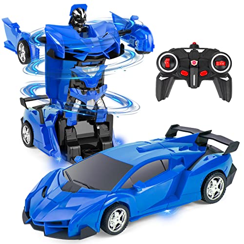 Highttoy Ferngesteuertes Auto Kinder, Verformung Roboter RC Auto Transformator Spielzeug ab 3 4 5 6 7 8 Jahre Jungs Geschenk 360° Drehung 2.4GHz 1:18 RC Rennwagen Roboter Spielzeug Blau von Highttoy