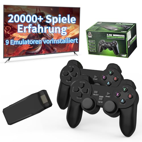 Retro Konsole, Retro Videospielkonsole mit eingebauten 20000+ klassischen Spielen, 4K HDMI-Ausgang Game Console, Spielekonsole für Fernseher, Wireless Game Stick mit Zwei kabellosen 2.4G-Controllern von HigoYXP