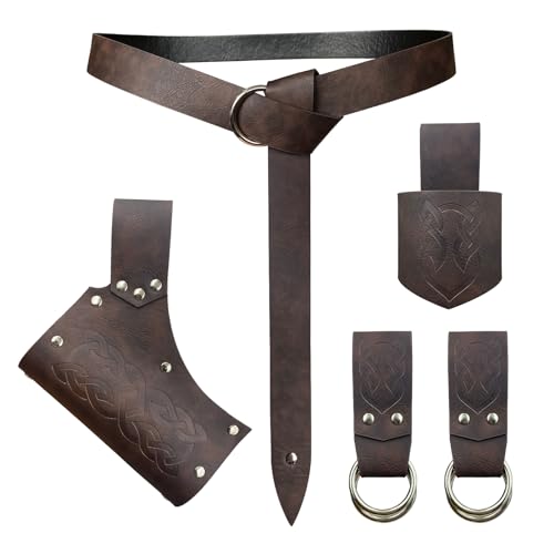 HiiFeuer 5 Stück Mittelalter Gürtel Kostüm Zubehör Renaissance Rock Wanderung Wikinger Horn Gürtel Holster Dolch Holster Schwert Frosch (Braun A) von HiiFeuer