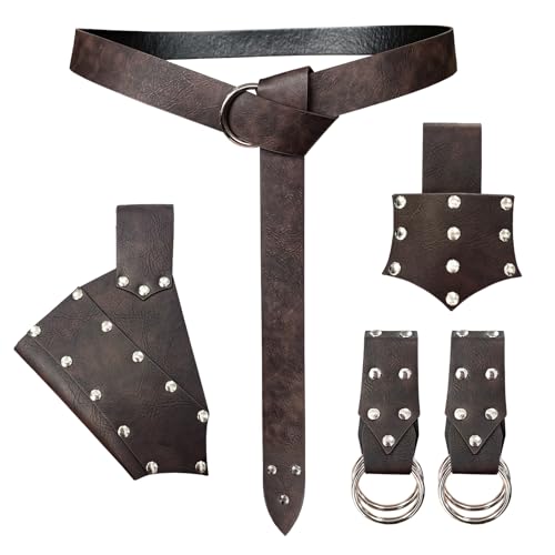 HiiFeuer 5 Stück Mittelalter Gürtel Kostüm Zubehör Renaissance Rock Wanderung Wikinger Horn Gürtel Holster Dolch Holster Schwert Frosch (Braun B) von HiiFeuer