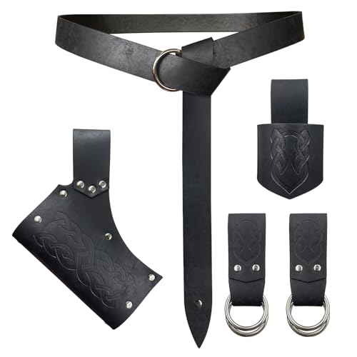 HiiFeuer 5 Stück Mittelalter Gürtel Kostüm Zubehör Renaissance Rock Wanderung Wikinger Horn Gürtel Holster Dolch Holster Schwert Frosch (Schwarz A) von HiiFeuer