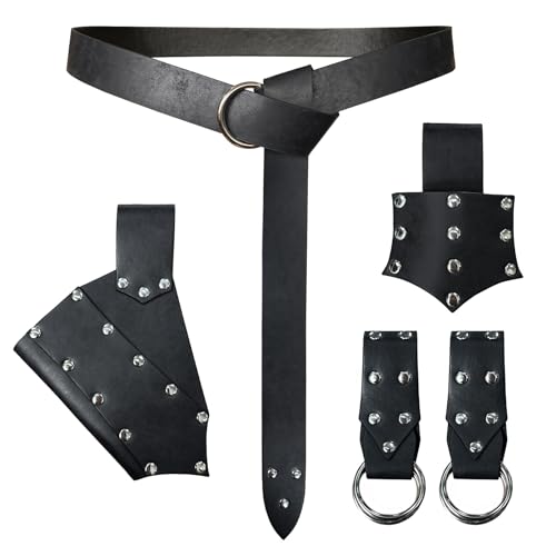 HiiFeuer 5 Stück Mittelalter Gürtel Kostüm Zubehör Renaissance Rock Wanderung Wikinger Horn Gürtel Holster Dolch Holster Schwert Frosch (Schwarz B) von HiiFeuer