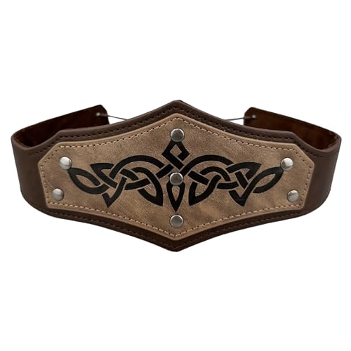 HiiFeuer Mittelalterlich geprägter Kopfschmuck aus Kunstleder, Retro Renaissance Verstellbares Stirnband, Cosplay Kostüm Zubehör für LARP (Braun C) von HiiFeuer