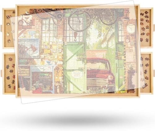 HiKingmoon Drehbares Puzzlebrett mit Schubladen und Abdeckung, 75 x 105 cm, tragbarer Holz-Puzzle-Tisch für Erwachsene, tragbar, Lazy Susan drehende Puzzlebretter, Geburtstagsgeschenk für Mutter, 2000 von Hikingmoon