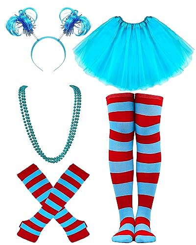 Damen Tutu Kostüm Zubehör Set Tutu Rock für Geburtstag Halloween 80er Jahre Cosplay Party Parade Supplies, Rot und Blau Streifen, 38 Regular von Hikkcos