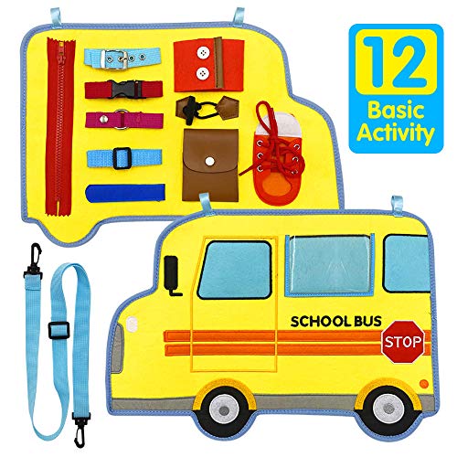 Activity Board für Kinder Beste Spielzeug & Geschenke,Beschäftigtes Board für Kleinkinder，Basic Motor Skills Activity Board Frühpädagogisches und sensorisches Spielzeug (Bus) von COXZD