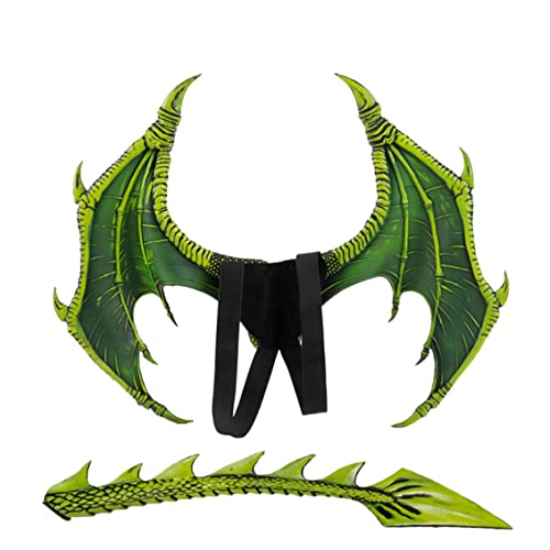 Flügel für Kinder, 1Set Kids Fantasy Dragon Flügel Kostüm Halloween Dinosaurio Drachen Kostüm Tierflügel und Schwanzzubehör für Halloween Partykostüm (grün) von Hilai