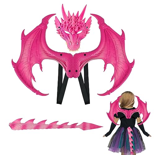 Flügel für Kinder, Dragon Kostüm Kids Realistic Dragon Flügelschwanz und Maske Set Leichtes Halloween Kostüm für 5 13 Jahre alte Kinder Geburtstag Cosplay tun Play Party Party von Hilai