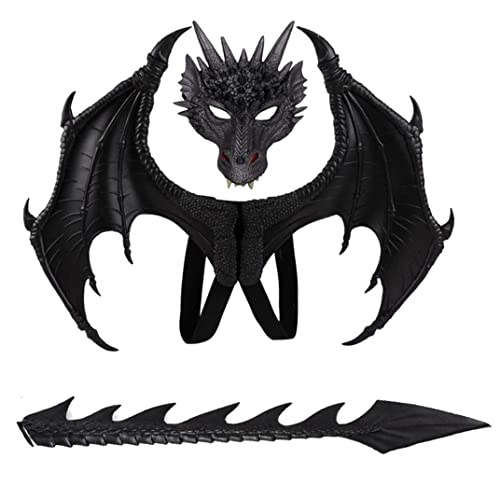 Flügel für Kinder, Kinder Halloween Dragon Set Gesichtsabdeckungen Flügel Schwanz Cosplay Kostüm Foto Requisiten Black 3pcs von Hilai