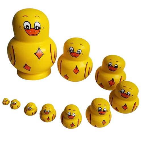 Hilai Ente Russische Puppe, 10pcs Ente Russische Nistpuppe süße Entennistpuppen gelbe hölzernde Ente gestapelt Enten Lernspielzeug Matryoshka Ente für Kinder Geburtstagsgeschenk von Hilai