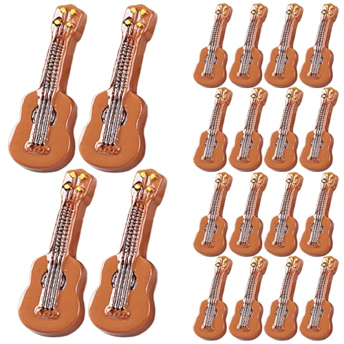 Hilai Mini Art Deco Gitarre, 20pcs Miniaturgitarre 1,4 Zoll Tiny Gitarre Model Realistic Dollhouse Gitarre Harz Mini Gitarre Desktop Musikinstrumentmodell für Dollhouse Dekorationen von Hilai