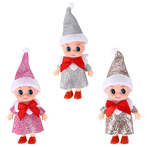 3 Stk Weihnachtselfe Puppe Baby Elf im Regal Weihnachtsbaby Winziger Weihnachtself für Mädchen und Jungen Neuheit Spielzeug Weihnachts Neujahrs Geschenk-Strumpf Stuffers (Gold Silber Rosa) von Hileyu