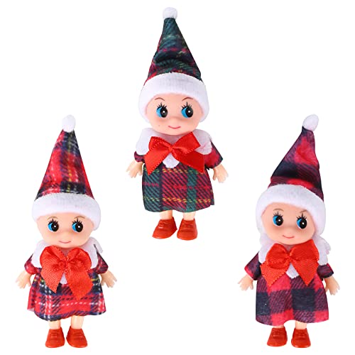 Hileyu 3 STK Weihnachtselfe Puppe Baby Elf im Regal Weihnachtsbaby Winziger Weihnachtself für Mädchen und Jungen Neuheit Spielzeug Weihnachts Neujahrs Geschenk-Strumpf Stuffers (Plaid Stil) von Hileyu