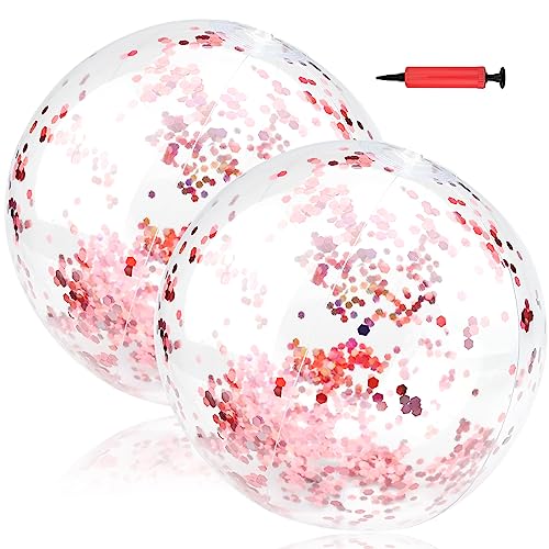 Ø 16 Zoll - Wasserball Glitzer Aufblasbarer Ball Strandball Sommer Schwimmball Spielbälle Pailletten Glitzer Pool Ball Schwimmfähig Wasserspielzeug Für Kinder Erwachsene Transparente Kugeln Rose Gold von Hileyu