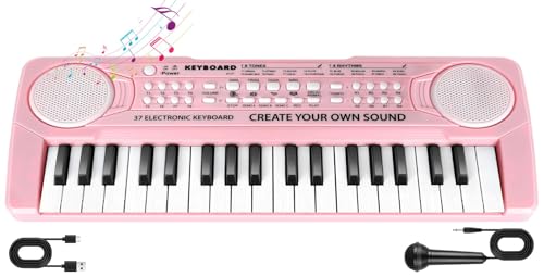 Hilifexll Keyboard Kinder ab 3 Jahre, Tragbare Multifunktions Kinder Keyboard 37 Tasten mit Mikrofon, Musikspielzeug Klaviertastatur Lernspielzeug Geschenk für Jungen Mädchen 3 4 5 6 Jahre, Rosa von Hilifexll