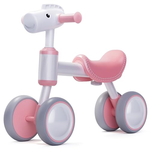 Hilifexll Kinder Laufrad ab 1 Jahr, Baby Lauflernrad Spielzeug für 12-24 Monate, Geschenk 1 Jahr Mädchen/Jungen, Erstes Fahrrad ohne Pedal mit 4 Rädern (Rosa) von Hilifexll