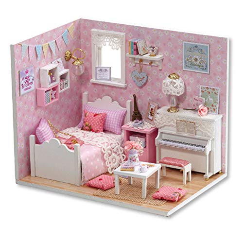 Hilitand DIY Puppenhäuser Miniatur Puppenhaus Holzspielzeug Ohne Musik für Kinder Geburtstagsgeschenk für Kind und Campus Paar große Wahl für Wohnkultur(pink) von Hilitand