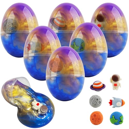 DIY Schleim Bälle Kit, Hillylolly 6 Stück Galaxy Ei Schleim, Ei Schleim Kit, Ei Galaxy Fluffy Slime, Stressabbau für Kinder Und Erwachsene (Weltraum) von Hillylolly