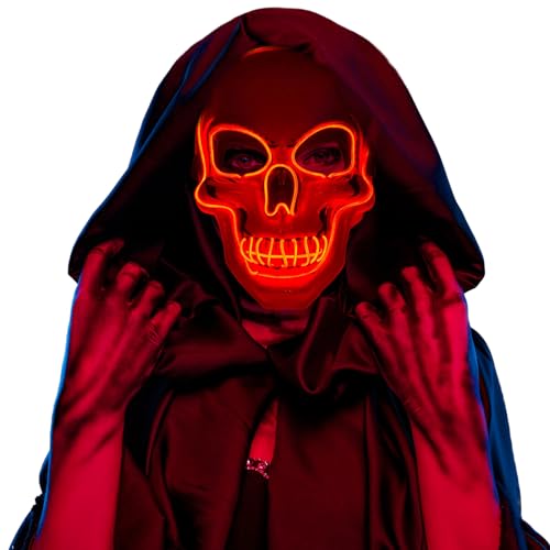 Hillylolly Halloween Led Maske horror Leuchtende Purge Maske, gruselige Schädel Maske mit 3 Leuchtmodi, Skelett Maske Led für Herren & Damen, Cosplay Kostüm Dekoration für Halloween, Karneval (Red) von Hillylolly