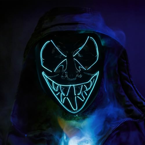 Hillylolly Halloween Maske LED, Halloween Maske Leuchtend, Halloween Kostüm Maske, mit 3 Beleuchtungsmodi, Halloween Maske Horror Led, für Party Halloween Fasching Karneval Kostüm Cosplay (C) von Hillylolly