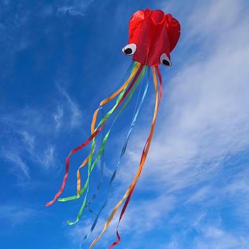 Hillylolly Octopus Drachen Groß, Flugdrachen Einleiner, Winddrachen Für Kinder, Drachenfliege, Drachen Steigen Spiele für Erwachsene, Kinder ab 10 Jahren, inkl Drachenschnur (Blau) (Rot) von Hillylolly