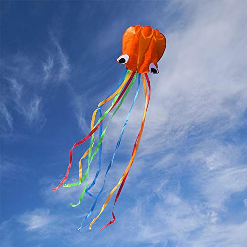 Hillylolly Octopus Drachen Groß, Flugdrachen Einleiner, Winddrachen Für Kinder, Drachenfliege, Drachen Steigen Spiele für Erwachsene, Kinder ab 10 Jahren, inkl Drachenschnur (Blau) (Orange) von Hillylolly