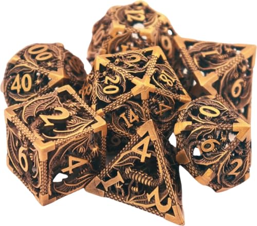 Hilvard Metall Würfel Set, Goldd Estragon, D&D Dice Set, DnD Polydice Set, 7 Stück, Inklusive Metallcase und Samt Aufbewahrungsbeutel, Geeignet für Dungeons and Dragon von Hilvard