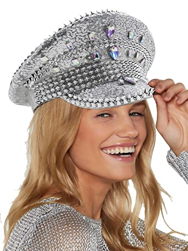 Strass-Newsboy-Kappe für Damen, Nieten, Disco-Party-Hut für Junggesellinnenabschied, glitzernder Cowboy-Cowgirl-Hut, Militärmütze von HilyBony