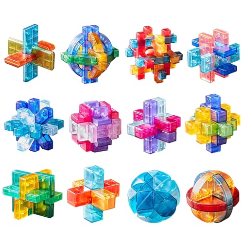 Hinourisha 12Pcs Kristallkunststoff Brain Teaser Puzzle Logik Puzzles, Denkaufgabe Puzzle, IQ Spiele IQ Test Challenge Toy 3D Interlocking Puzzles Entwirrungsspiel für Kinder Teenager Erwachsene# von Hinourisha