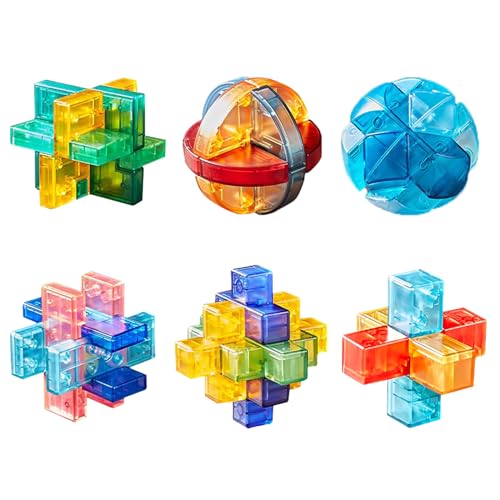 Hinourisha 6Pcs Kristallkunststoff Brain Teaser Puzzle Logik Puzzles, Denkaufgabe Puzzle, IQ Spiele IQ Test Challenge Toy 3D Interlocking Puzzles Entwirrungsspiel für Kinder Teenager Erwachsene#A von Hinourisha