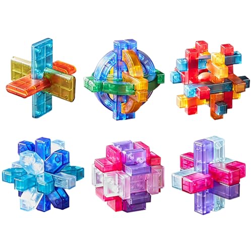 Hinourisha 6Pcs Kristallkunststoff Brain Teaser Puzzle Logik Puzzles, Denkaufgabe Puzzle, IQ Spiele IQ Test Challenge Toy 3D Interlocking Puzzles Entwirrungsspiel für Kinder Teenager Erwachsene#B von Hinourisha