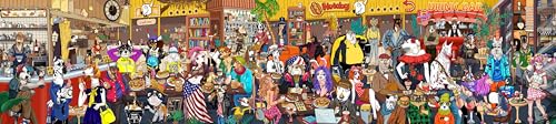 Hipazous 2000-teiliges Kunststoff-Puzzle für Erwachsene, Familienspiel, Panorama-Hunde-Party-Puzzle, staubfrei, stabil, 142 x 32 cm von Hipazous