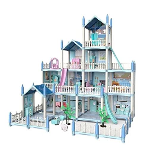 14 Zimmer Puppenhaus DIY Puppenhaus Prinzessin Schloss Spielzeug Möbel Zubehör, Leuchtende Puppenvilla, mit Blau Als Hauptfarbe, Logisches Denken von Hiraith