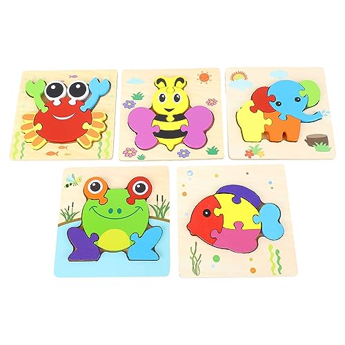 5 Stück Baby-Puzzles in Tierform, Bunter Druck, Pädagogisches Praktisches Puzzle-Spielzeug, Holzscheit-Material, Geeignet für Baby-Unterhaltung und Spielen, Früherziehungswerkzeug von Hiraith