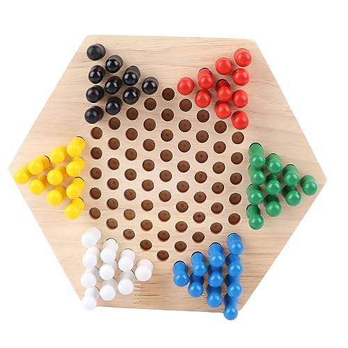 Chinesisches Dame-Spielset aus Holz, Pädagogisches Sechseckiges Design, 6 Farbige Stifte, Interaktiver Spaß für Kinders und Erwachsene, Massivholzmaterial von Hiraith