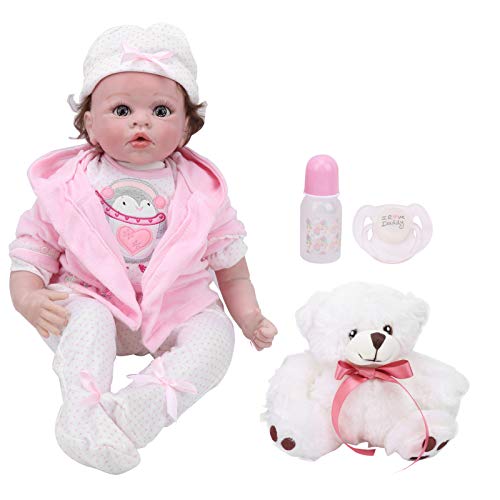 Hiraith 55 cm Große Reborn-Babypuppe mit Lebensechten Eigenschaften, Niedliche -Rollenspiele, Rosa Kleidungspuppe, Heimdekoration von Hiraith