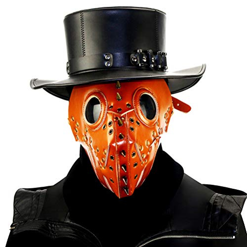 Hiraith Doktormaske, Trendige Steampunk-Vogelmaske mit Langem Schnabel, Luftlöcher Atemkomfort, Verstellbares Stirnband, PU-Leder, Halloween-Kostümzubehör (Orange) von Hiraith