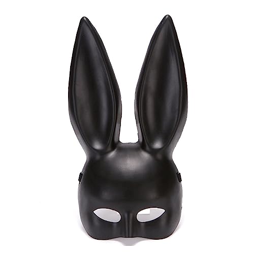 Hiraith Hasenohren-Maske, Theatralisches Schwarzes PVC-Halbgesichts-Kostüm mit Bällen Halloween-Partys, Cosplay, KTV (Matt-schwarz) von Hiraith